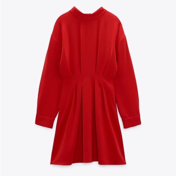 Zara - RED PLEATED MINI DRESS (XS) - Picture 3 of 10